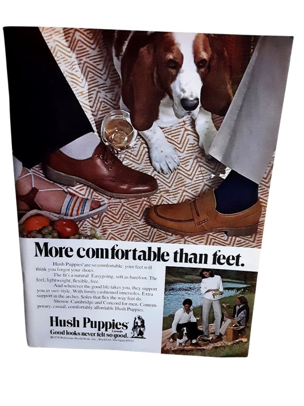 1978 Hush Puppies Shoes Vintage Print Ad Basset Hound Casual Footwear